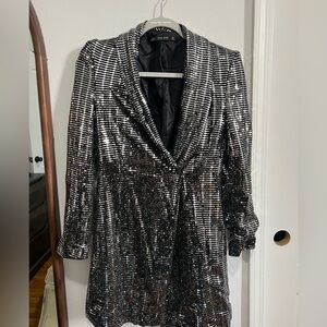 ZARA Silver sequin Blazer dress